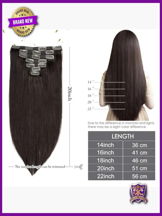 Clip In Human Hair Extensions 18 inch Full Head 150g Dark Brown Double Weft main image 4